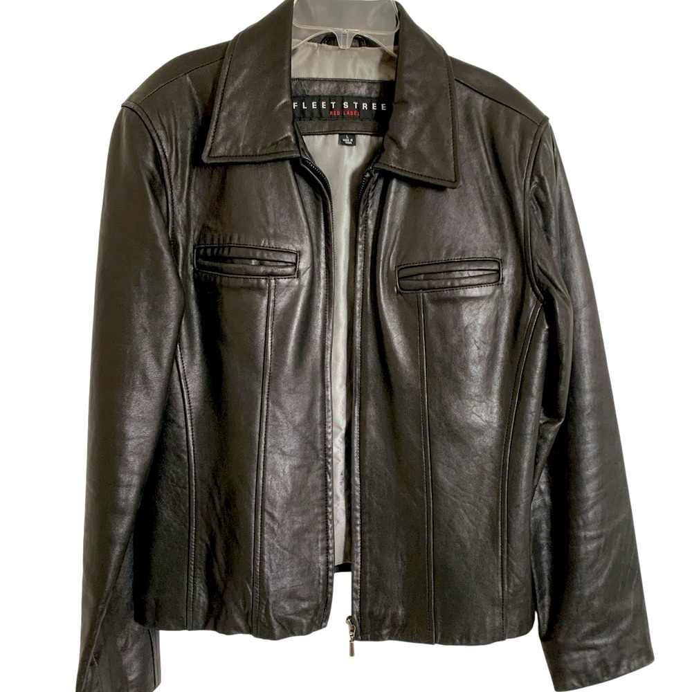 Vintage Fleetstreet Red Label Black Genuine Leather Moto Jacket Large 90s Biker
